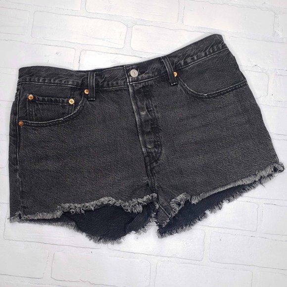 Levis 501 Buttonfly High Waist Cut Off Jean Shorts - Picture 2 of 4